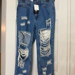 Fashion Nova Distressed Blue Jeans size 9